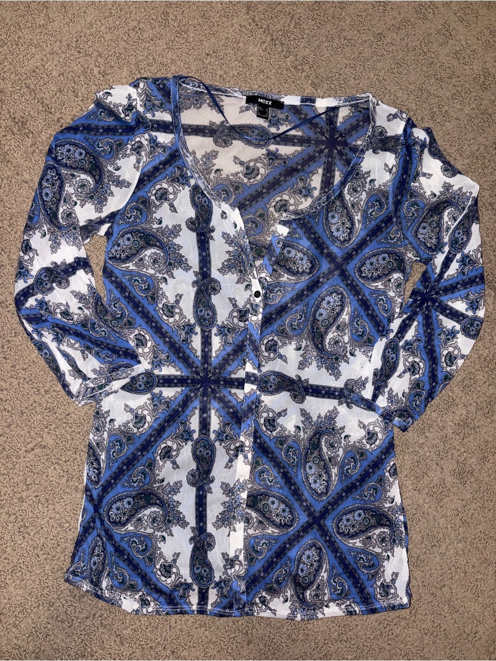 MEXX Blue Paisley Button-Down Women's Blouse. Women’s Size XS